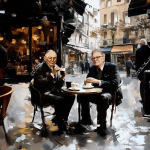 Warren Buffet & Charlie Munger Enjoying Coffee Canvas. Stock Market, Wall Street, Trader, Finance Gifts. Free Shipping!