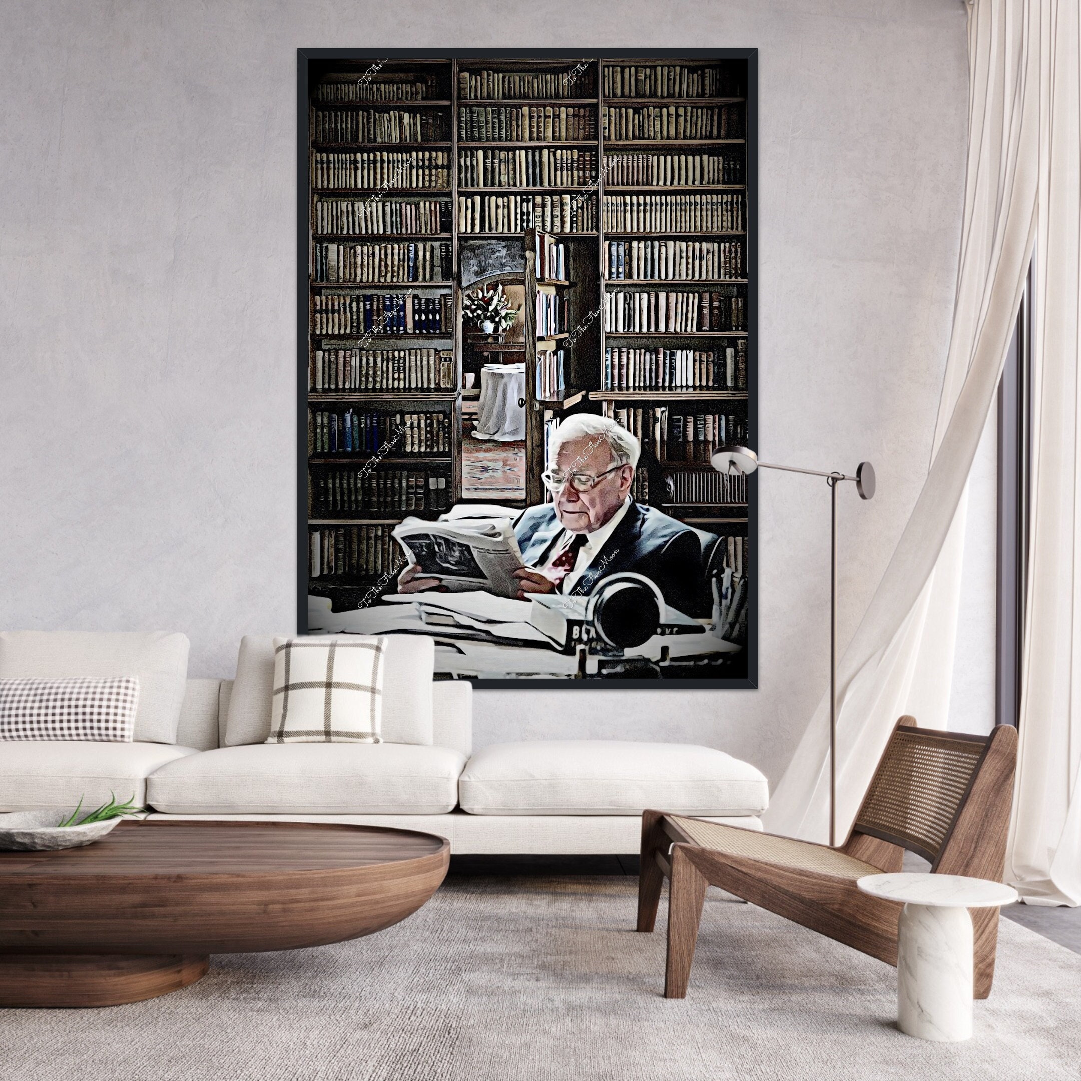 Warren Buffett Reading in His Library Canvas. Stock Market, Wall Street ...