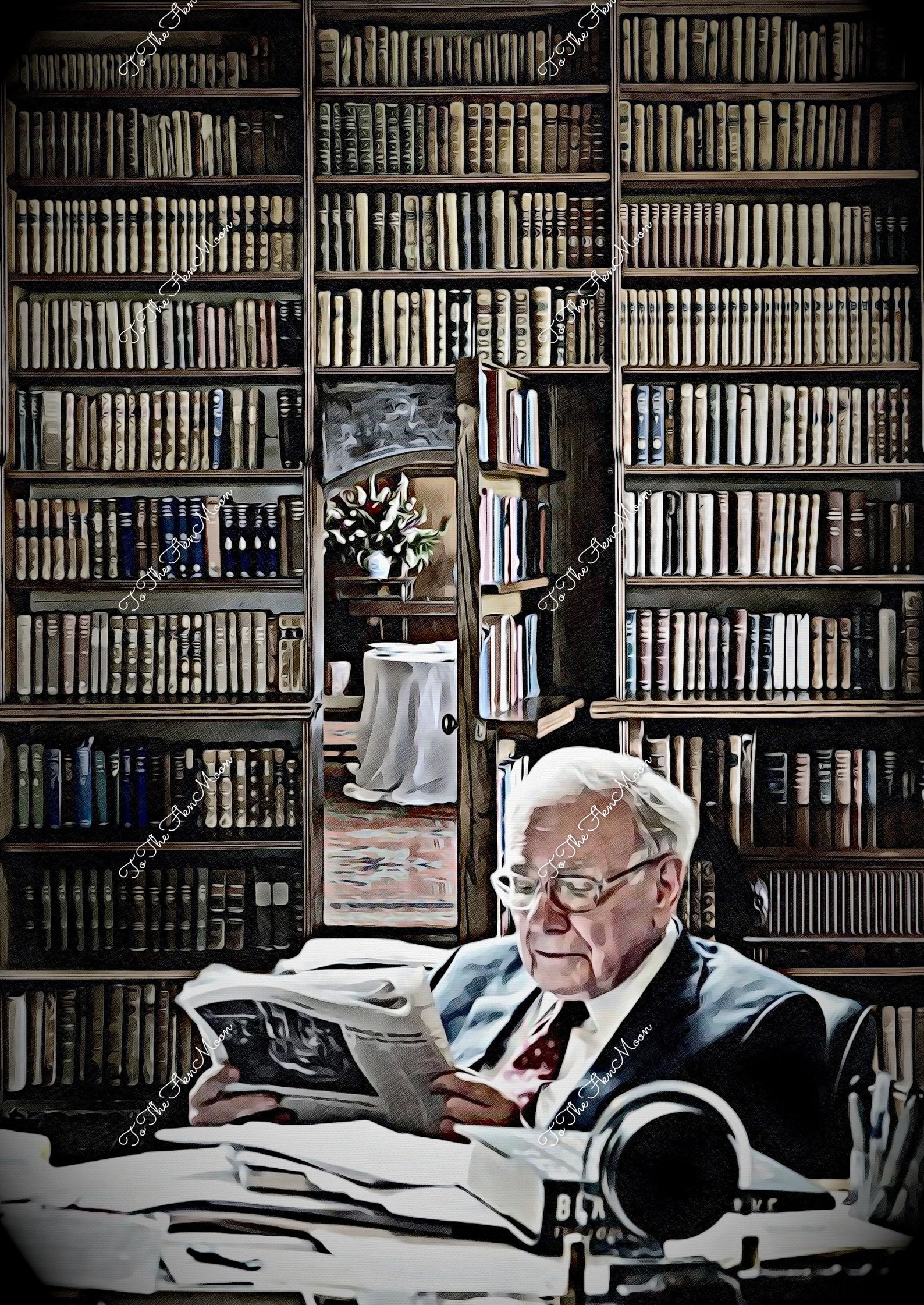 Warren Buffett Reading in His Library Canvas. Stock Market, Wall Street ...