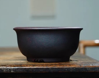 7 Inch High Quality Handmade Round Bonsai Pot Yixing Purple Clay Flower Pot Simple Retro Unglazed Flower Pot Succulent Moss Planter
