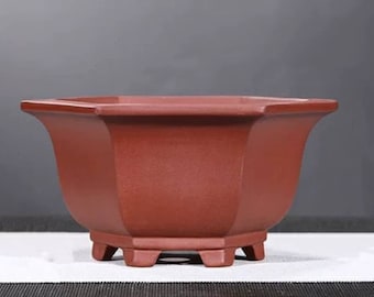 六角盆栽鉢 宜興紫砂植木鉢 シンプルな素焼き レトロ 通気性のある盆栽