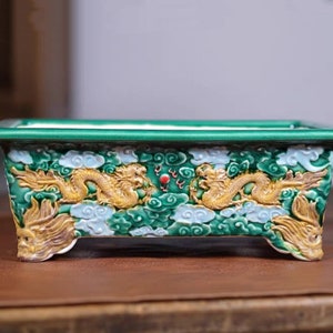 Bonsai dragon - Etsy 日本 ドラゴン彫刻の陶器の盆栽鉢 約41cm×32cm×