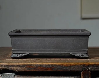 11.8 inch high quality handmade rectangular cloud foot bonsai pot Yixing purple sand bronze flower pot flower gardening  bonsai pot