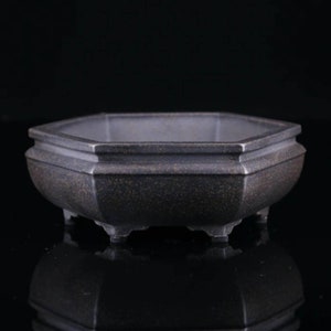 Retro hexagonal bonsai pot Yixing purple sand bronze flower pot simple unglazed bonsai pot green plant exhibition bonsai pot