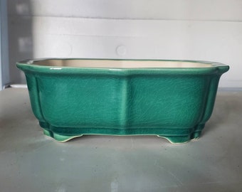 Rectangular diamond-shaped bonsai pot green cracked glaze bonsai flower pot green plant exhibition bonsai pot