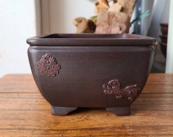 Pot à bonsaï carré fait main Yixing violet sable pot de fleur simple rétro non émaillé ancien pot de fleur rouge fleur plante verte pot à bonsaï