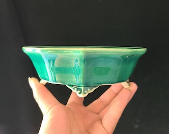Pé de nuvem de losango cruz vaso bonsai verde rachadura esmalte cerâmica esboço vaso bonsai flor planta verde exposição vaso bonsai