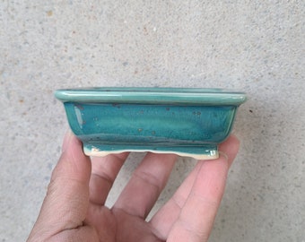 Mini rectangular bonsai pot Yixing bonsai pot high temperature kiln green glaze flower pot sketch bonsai pot