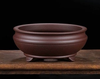 High-quality handmade round bonsai pot Yixing purple sand flower pot simple retro breathable bonsai pot succulent flower pot planter