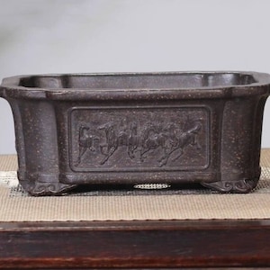 Rectangular bonsai pot Yixing purple sand flower pot simple retro unglazed bronze flower pot green plant exhibition bonsai pot