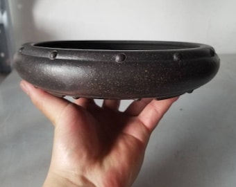 Round ancient nail shallow bonsai pot Yixing purple sand pottery flower pot retro simple breathable flower pot home garden decoration potted