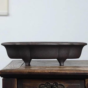 16.1 inch high quality handmade four-legged shallow begonia shaped bonsai pot Yixing purple sand bronze flower pot retro unglazed flower pot