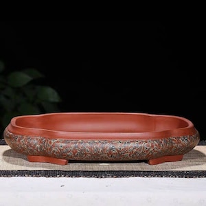 Shallow papaya shape bonsai pot China Yixing purple sand pottery retro flower pot handmade bonsai pot home garden decoration potted pot 39cm