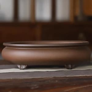 9.8-inch handmade oval bonsai pot Yixing purple clay flower pot retro unglazed flower pot Japanese style bonsai pot gardening exhibition