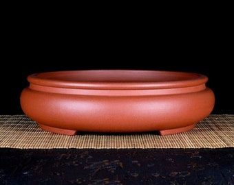 10.8 Inch Handmade Round Shallow Bonsai Pot Yixing Purple Clay Flower Pot Simple Unglazed Flower Pot Flower Gardening Exhibition Bonsai Pot