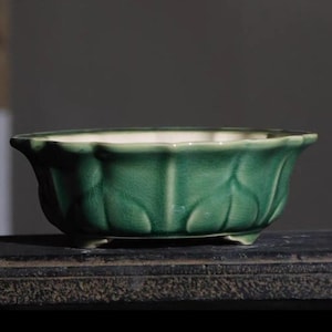 6,8-tums lotusformad bonsai-kruka Yixing keramisk glaserad blomkruka trädgårdsblomma grön växt utställning bonsai-kruka