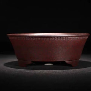 Retro round pattern bonsai pot Yixing purple sand flower pot simple unglazed bonsai pot flower pine tree gardening exhibition bonsai pot