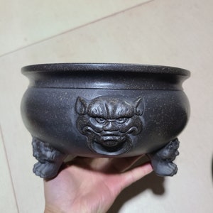 Retro ronde bonsaipot Yixing paars zand bloempot handgemaakte dierenkop en dierenvoet bloempot succulente plantenbak tuindecoratie