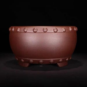 9.3 inch round drum nail bonsai pot Yixing purple sand flower pot retro simple unglazed flower pot green plant exhibition bonsai pot
