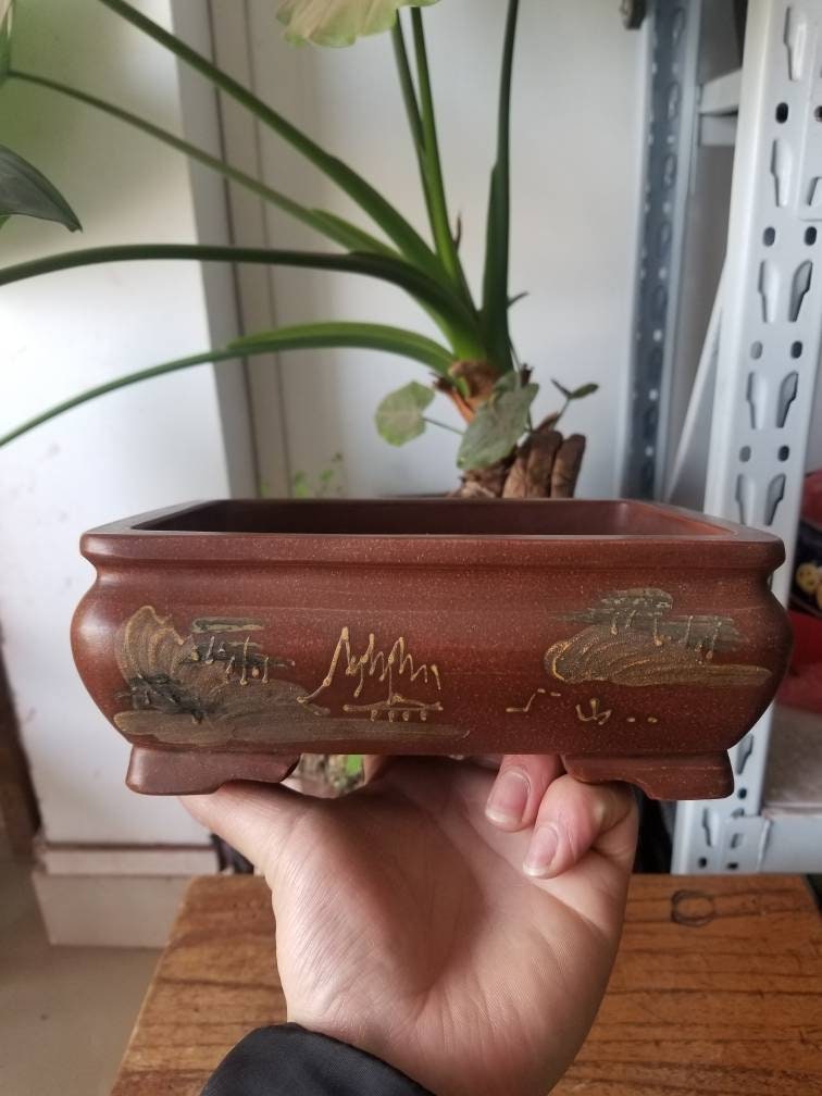 Rectangular handmade bonsai pot China Yixing Zisha retro Etsy