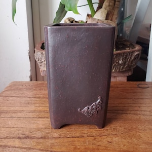 Handmade high sign tube square bonsai pot Yixing purple sand ancient red flower pot succulent planter orchid pot gardening bonsai pot