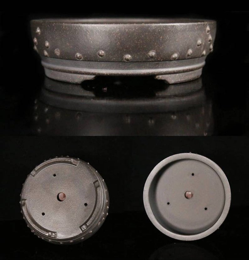 Round Bonsai Pot Yixing Purple Sand Pottery Pots Ancient Nails Etsy