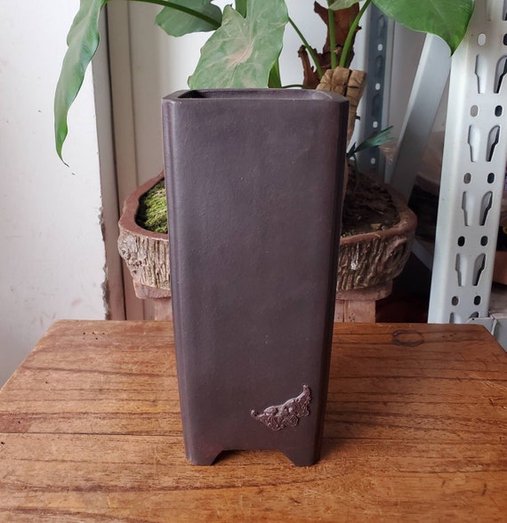 四角多肉植物鉢 紫砂鉢 盆栽鉢 植木鉢 小品盆栽鉢 大品盆栽鉢 手作りの背の高い四角い盆栽鉢 宜興紫砂古代赤い植木鉢 レトロな多肉