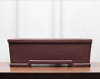 14,5-Zoll-handgemachter rechteckiger Bonsai-Topf, Yixing-Blumentopf aus lila Ton, Retro-Blumentopf aus unglasiertem Ton, Bonsai-Topf für Blumen und grüne Pflanzen