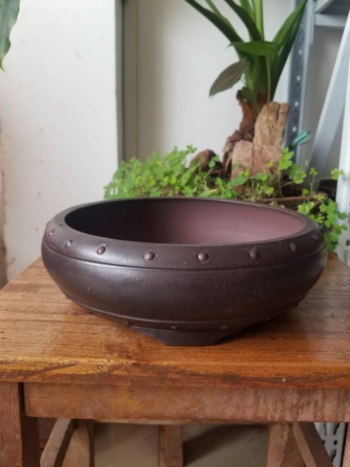 Round bonsai pot vintage Yixing purple sand pottery ancient Etsy