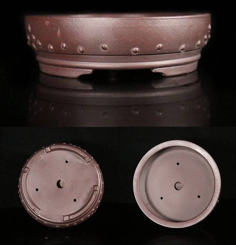 Round Bonsai Pot Yixing Purple Sand Pottery Pots Ancient Nails Etsy