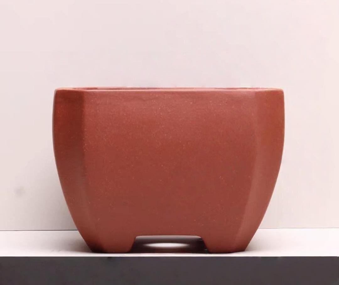 Vaso Bonsai In Ceramica Smaltata Con Vassoio – Forma Quadrata, Artigianale, Colori Acquerello (verde/acqua)