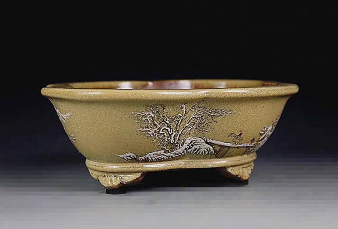 Yixing Bonsai Pot Retro Roasted Flower Landscape Snow Scenery Etsy