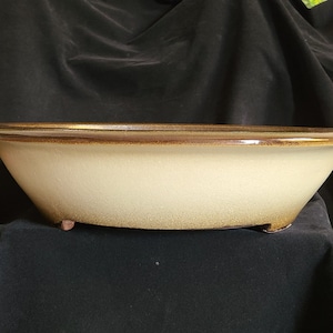 18.1 inch handmade round shallow bonsai pot Yixing purple sand flower pot retro beige glaze color bonsai pot flower fruit tree bonsai pot