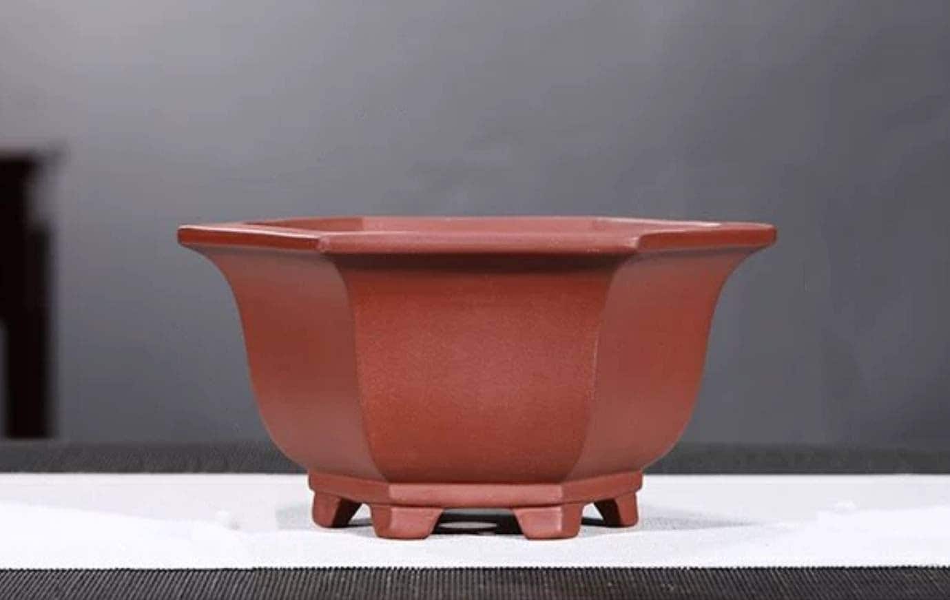 最終決算 宜興紫砂植木鉢 六角盆栽鉢 シンプルな素焼き 通気性の レトロ 工芸品