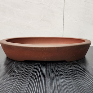 13.2 inch Handmade Oval Shallow Bonsai Pot Chinese Yixing Purple Clay Flower Pot Vintage Unglazed Flower Pot Flower Exhibition Bonsai Pot
