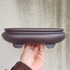 9.4-inch handmade Yixing purple clay oval bonsai pot, antique red unglazed flower pot, exhibition bonsai pot.