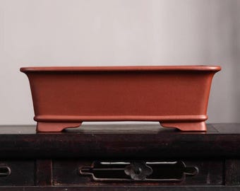 36 cm handgemachte rechteckige Bonsaischale Yixing lila Sand Blumentopf Retro unglasiert Blumentopf grün Pflanzenausstellung Bonsaischale