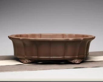 13.1 inch handmade diamond flower cloud foot oval bonsai pot Yixing purple sand flower pot retro unglazed flower pot  Japanese style