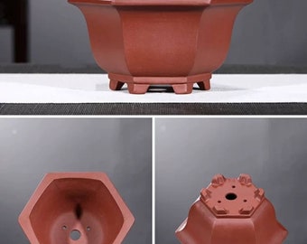 宜興 紫砂鉢 六角鉢 盆栽鉢 植木鉢 六角盆栽鉢 宜興紫砂植木鉢 シンプルな素焼き レトロ 通気性の