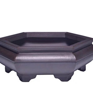12.2 Inch High Quality Handmade Hexagonal Bonsai Pot Yixing Zisha Antique Bronze Flower Pot Retro Unglazed Flower Pot Exhibition Bonsai Pot