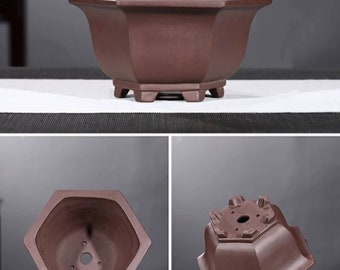 宜興 紫砂鉢 六角鉢 盆栽鉢 植木鉢 六角鉢 中国宜興 紫砂の鉢 盆栽鉢 植木鉢 小品盆栽鉢 大品盆栽