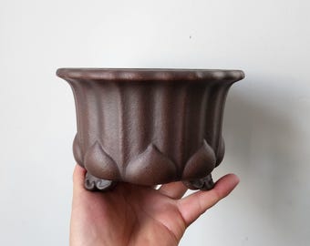 6,7-Zoll handgemachter blütenblattförmiger Bonsaitopf, Yixing lila Tonblumentopf, unglasierter Retro Blumentopf, Blumenausstellungs-Bonsaitopf.