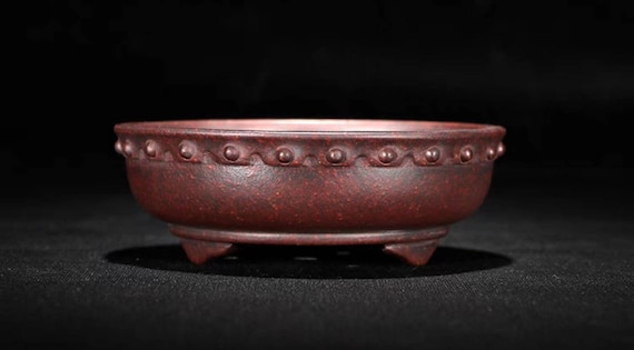 Mini ancient nail bonsai pot Yixing purple sand flowerpot simple retro breathable shallow pot green plant exhibition bonsai pot