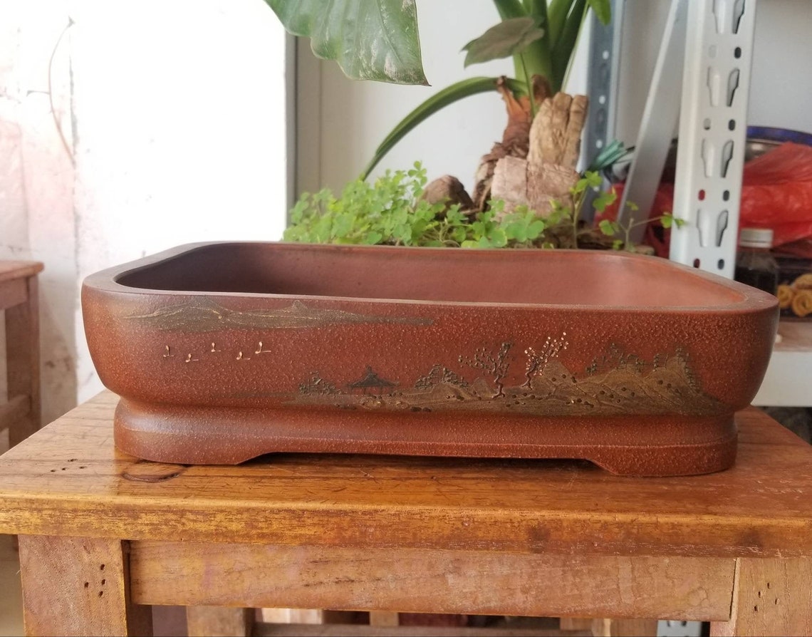 Handmade rectangular bonsai pots Yixing purple clay pottery Etsy
