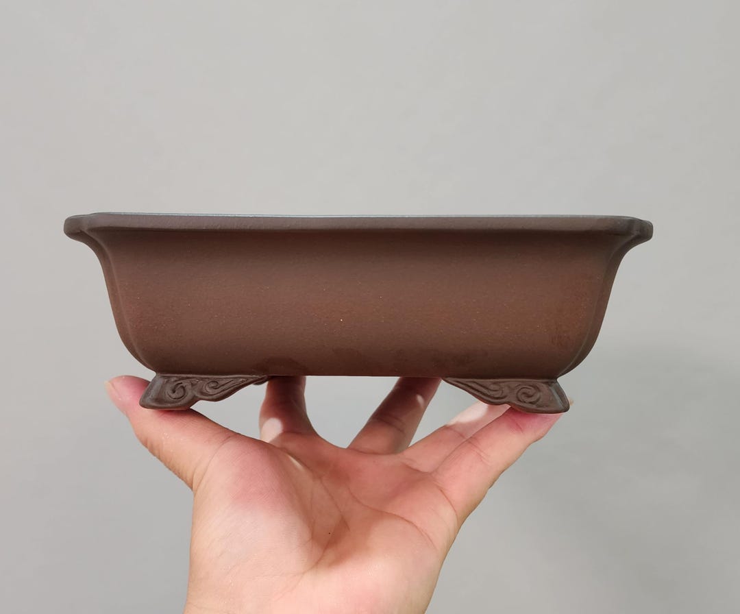 8.2-inch Handmade Rectangular Cloud-foot Bonsai Pot Yixing Purple