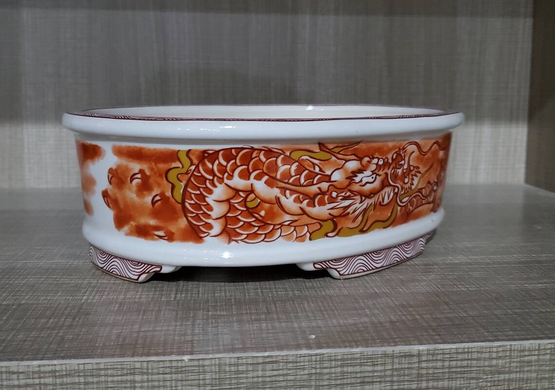 Oval Dragon Bonsai Pot Glazed Flower Pot Flower Miscellaneous Etsy