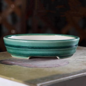 5.3-inch small oval bonsai pot Yixing ceramic flowerpot retro glazed flowerpot flower and green plant exhibition bonsai pot