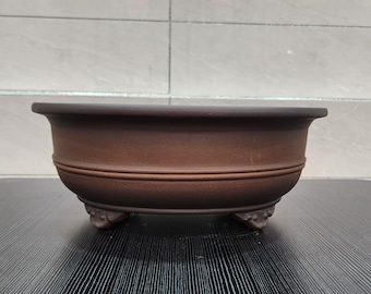 13.2 inch handmade oval cloud foot centerline bonsai pot Yixing purple sand flower pot retro unglazed flower pot Japanese style flower pot