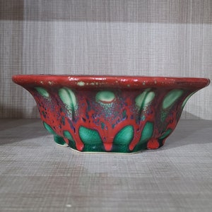 Wheel flower shape glazed bonsai pot flower green plant fruit tree exhibition bonsai pot