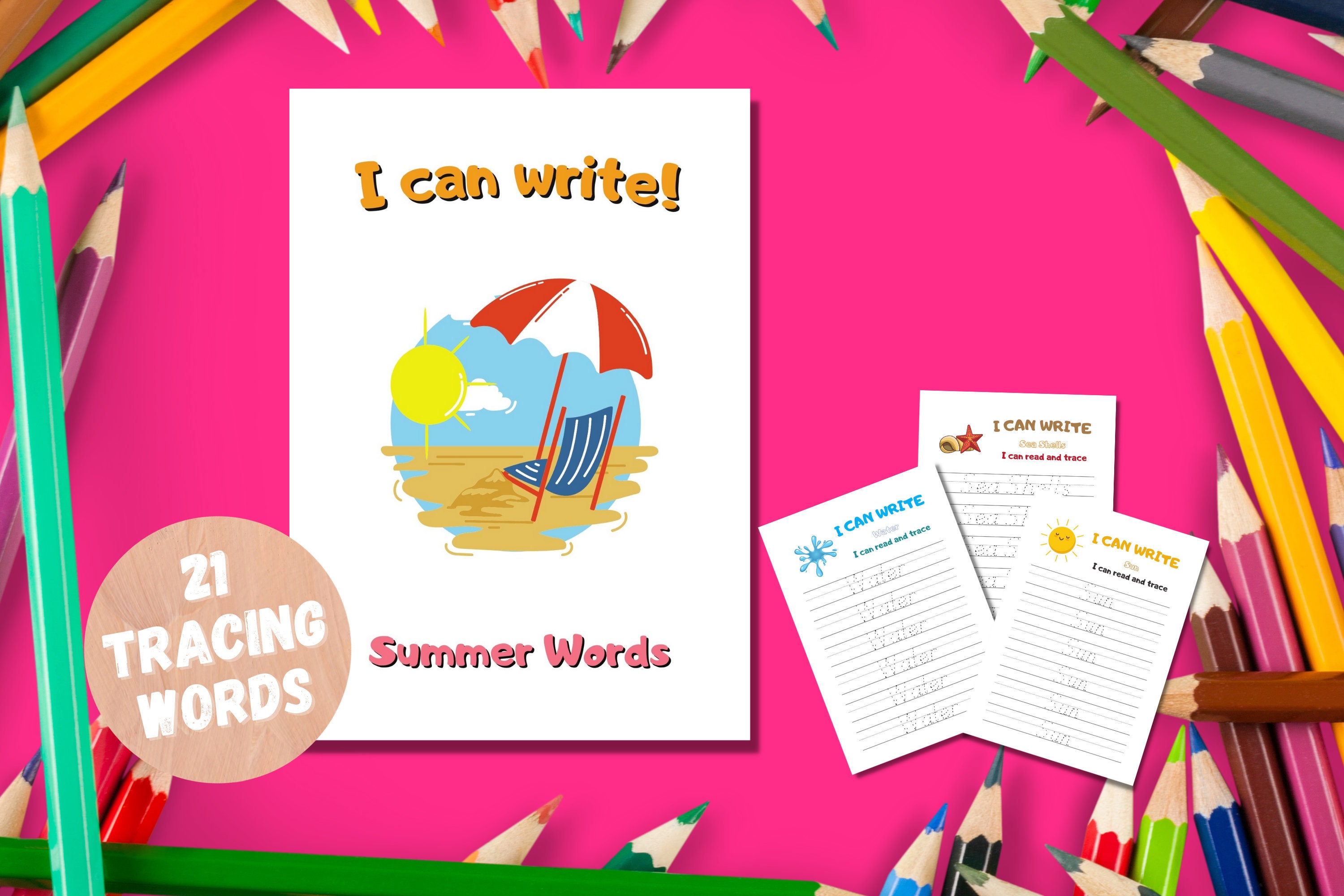 printable summer words handwriting tracing worksheet etsy